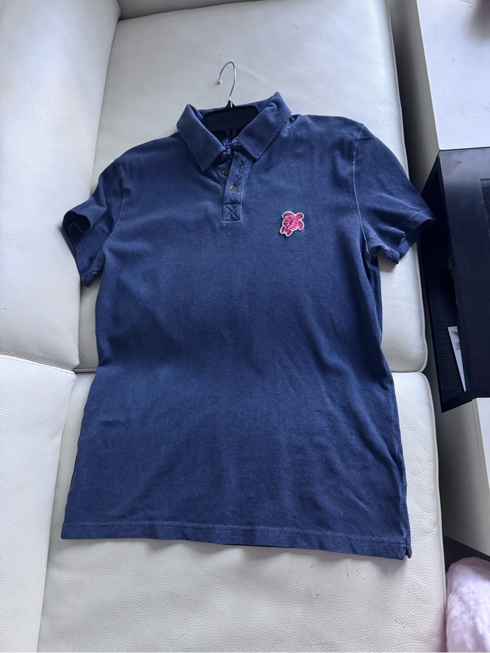 Vilebrequin Denim Blue Polo W/large Turtle Logo Tag Sz Small $275